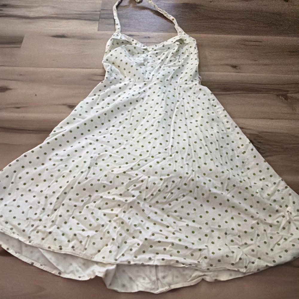 BCX White Halter Dress with Green Polka Dots